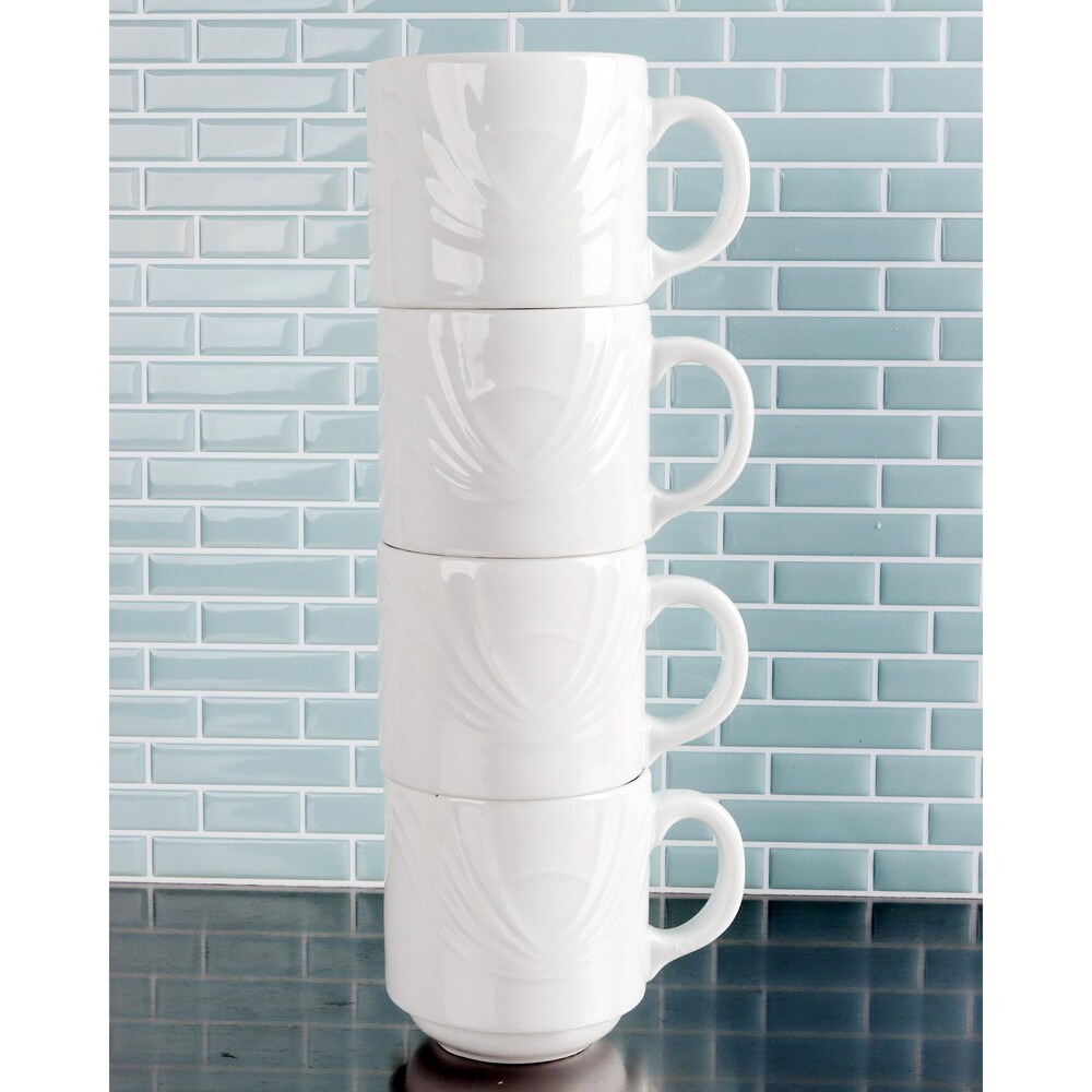 Victoria Porcelain Stackable Coffee Cups Set of 4 | White Restaurant Ware Mugs
